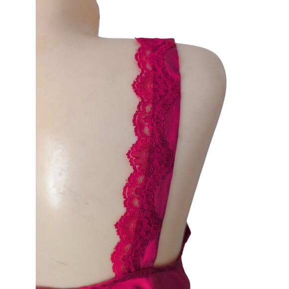 Vintage Olga Red Silk Slip Dress Large Lace Lingerie Y2K Coquette Romantic Fairy - Picture 4 of 6